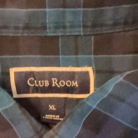 Club Room men’s checkered shirt XL | navy & teal button-up classic fit - Picture 2 of 3